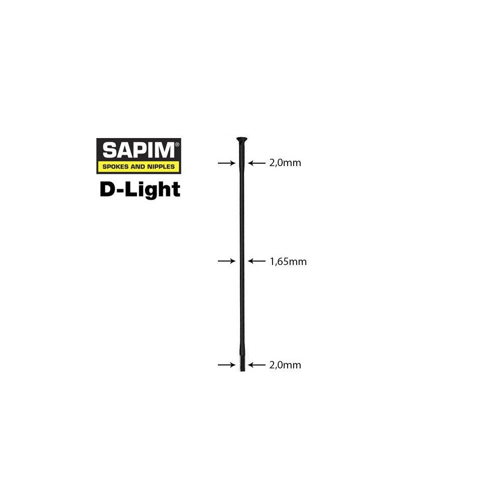 SAPIM D-light Spokes 302mm Straight Black + 12mm Nipple Polyax Box Per 100