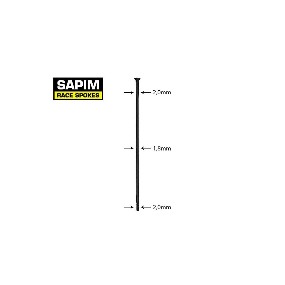 SAPIM Race Spokes 300mm Straight Black + 12mm Nipple Polyax Box Per 100