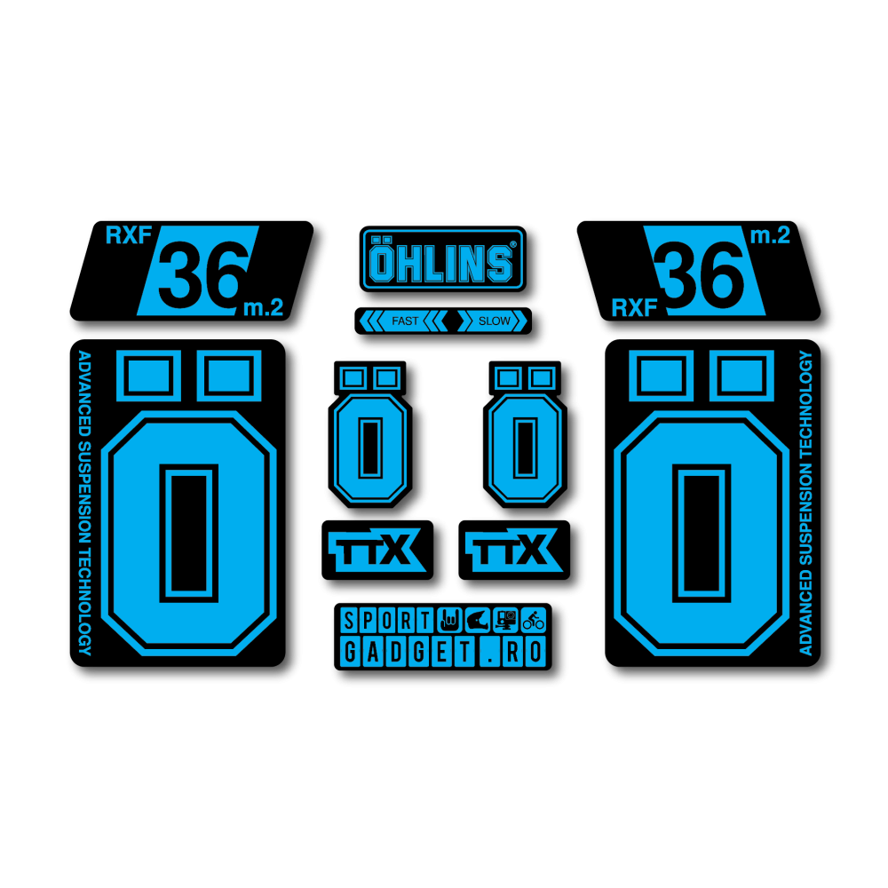 Stickere Ohlins RXF 36 Replica Decal Kit Cyan