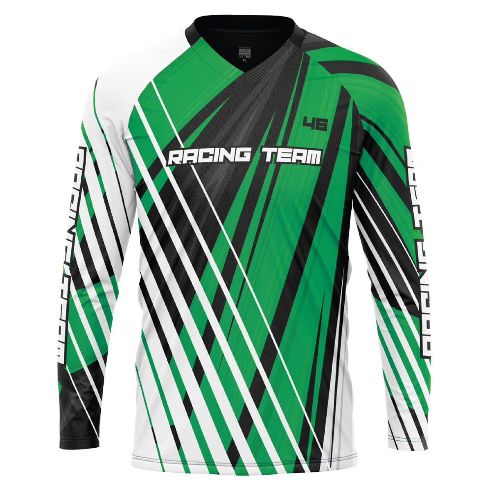 Bluza Ciclism Personalizata - White Stripes Jersey - Enduro / Freeride / Downhill Verde