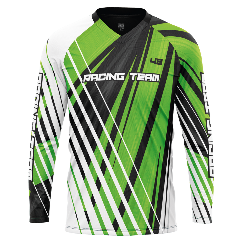 Bluza Ciclism Personalizata - White Stripes Jersey - Enduro / Freeride / Downhill Lime