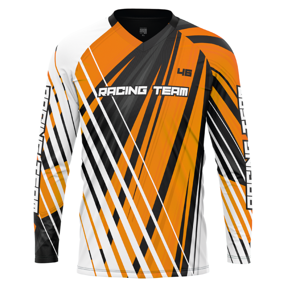 Bluza Ciclism Personalizata - White Stripes Jersey - Enduro / Freeride / Downhill Portocaliu