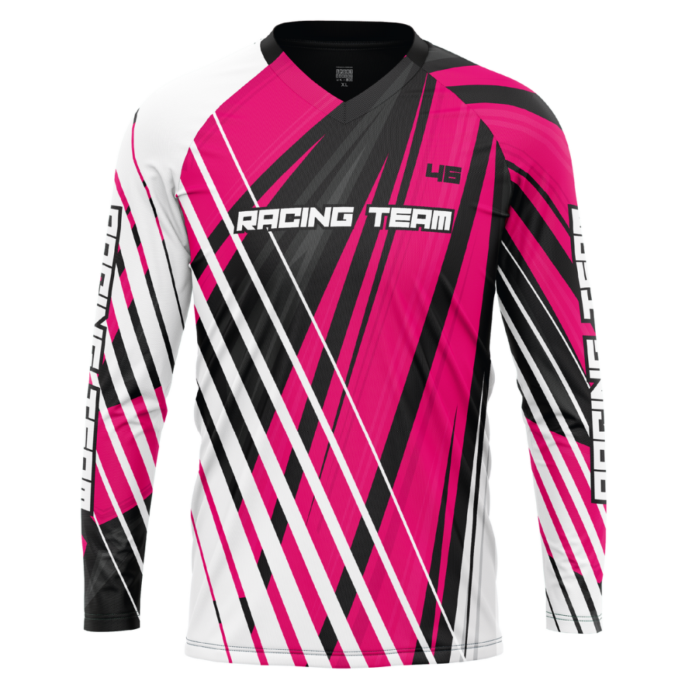 Bluza Ciclism Personalizata - White Stripes Jersey - Enduro / Freeride / Downhill Magenta