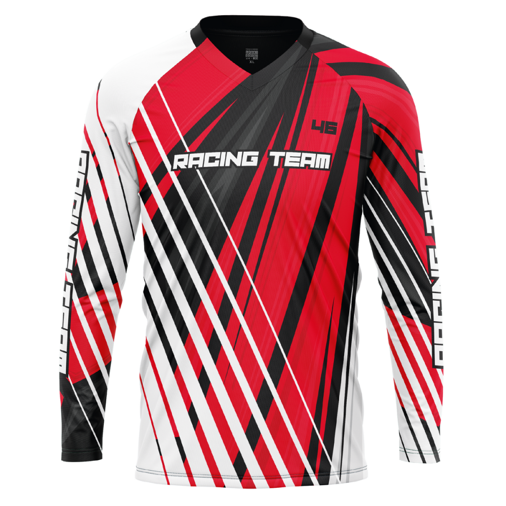 Bluza Ciclism Personalizata - White Stripes Jersey - Enduro / Freeride / Downhill Rosu