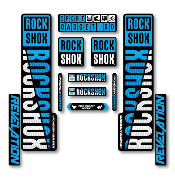 Stickere RockShox Revelation V3 Replica Decal Kit Cyan/White