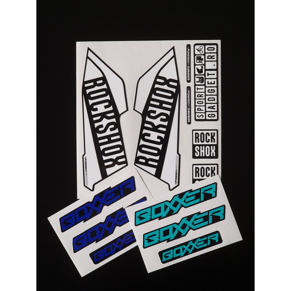 Sticker Rock Shox Boxxer V1 Replica Decal Kit White/Turqoise/Blue